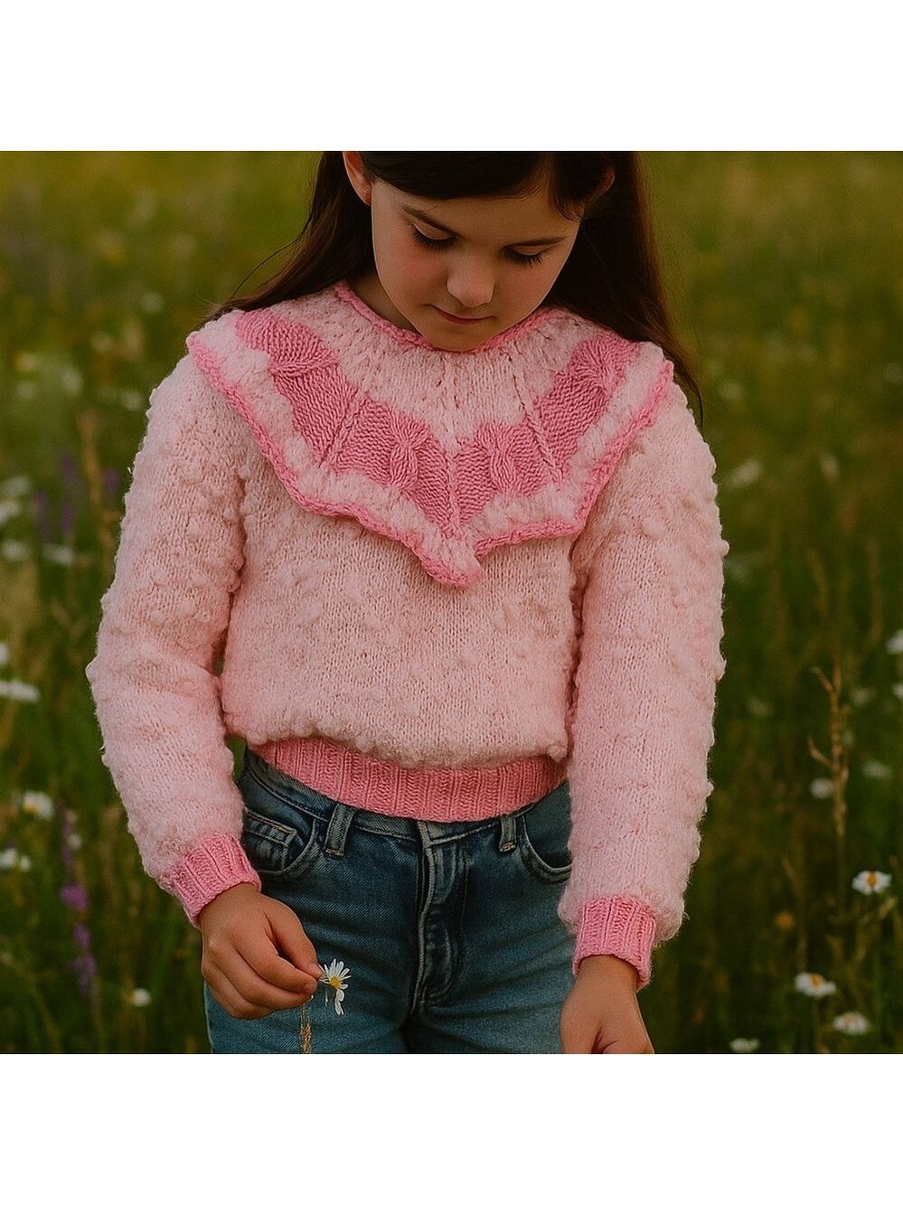 Handmade Vintage Pink Ruffled Children’s Sweater